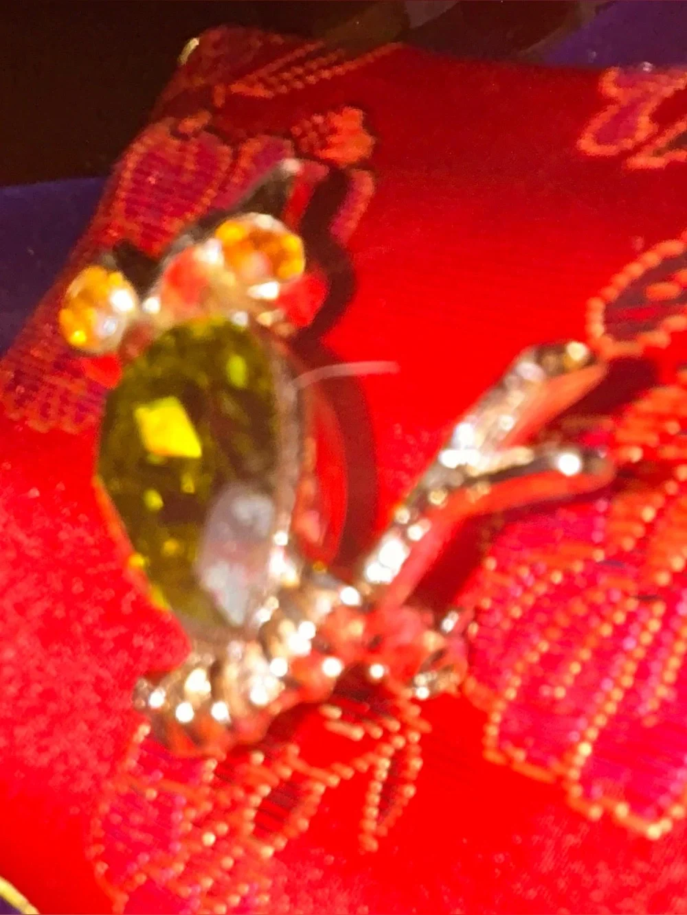 VINTAGE Green Crystal Owl Brooch -Signed DODDS 60s-70s